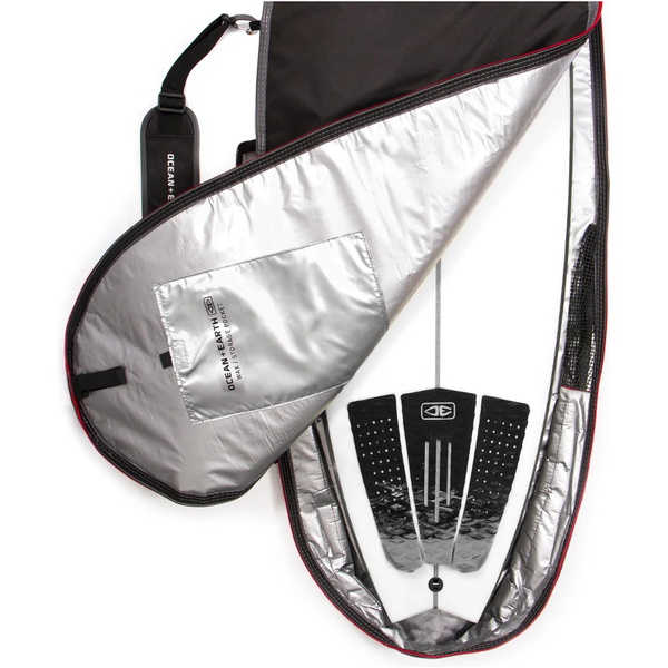 2026 Ocean And Earth Aircon Travel Shortboard Cover OESCSB02 - Black / Rosso